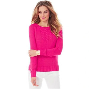 Lilly Pulitzer Bright Pink Cable Knit Crewneck Sweater